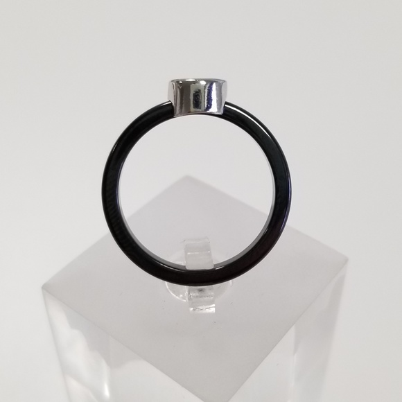 Black Ceramic Pave Solitaire - Picture 4 of 8